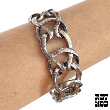 Boho Vintage-Style Silver Metal Link Cuff Bracelet 