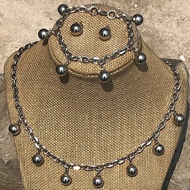 Vintage Sterling Silver Dangle Globe Set of Necklace Bracelet and Post Earrings 