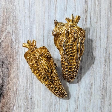 Dominique Aurientis Gold Corn Earrings, Vintage Clip Ons 