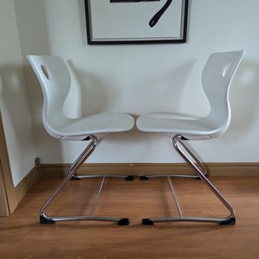 Verner Panton PantoSwing Lupo Pair of White & Chrome Desk Chairs