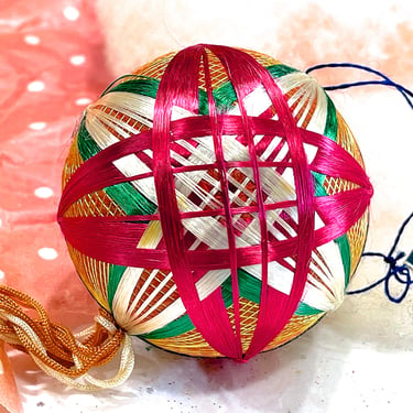 VINTAGE: 1950's - Japan Silk Ornament - Tassel String Ornament - Christmas Tag - Made in Japan - SKU 00032230 