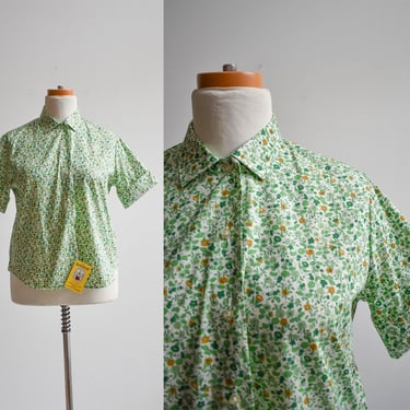 1950s Deadstock Green Floral Blouse 