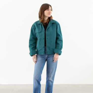 Vintage Emerald Green Single Pocket Work Jacket | Unisex Cotton Utility | Made in Italy | S M | IT392 