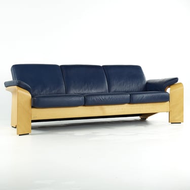 Ekornes Mid Century Blue Leather Sofa - mcm 