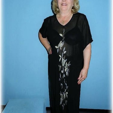 Retro Vintage Plus Black Silk Transparent Dress or Cover up Cruise Wear 