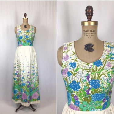 Vintage 60s dress | Vintage floral print maxi dress | 1960s garden print long dress 
