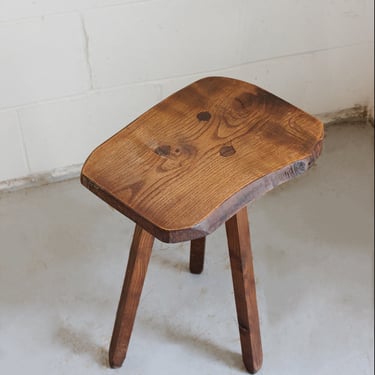 midcentury french hand carved brutalist stool, tripod