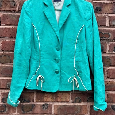 Vintage Y2k 2000s Jean Paul Gaultier JPG Linen Blazer Jacket Small Medium Green Blue by TimeBa