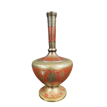 Vintage Etched Solid Brass Bud Vase - 8.5" 