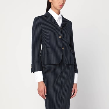 Thom Browne Navy Pinstripe Wool Blazer Women