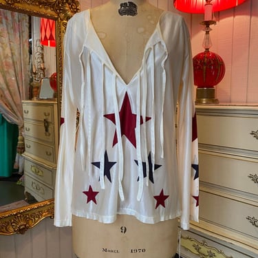 Vintage 1970s bell sleeve star print hippie shirt med annabel lee 70s rock star 