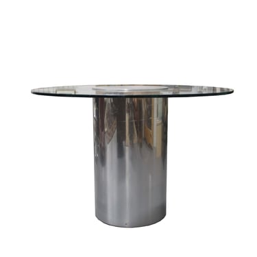 Vintage Modern Brueton Chrome & Glass Table Cylinder Round Foyer Dinette Table 