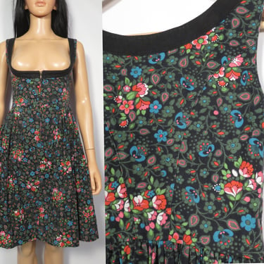 Vintage 50s/60s Floral Cotton Canvas Dirndl Dress Size XS 