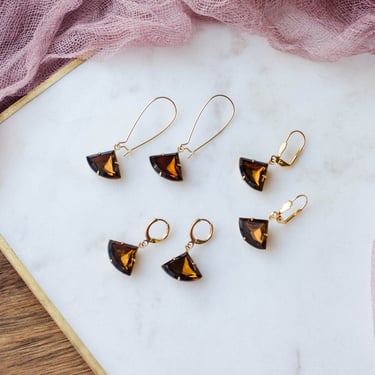 Art Deco brown topaz crystal earrings, French earrings, drop earrings, gift for her 