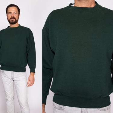90s Dark Green Crewneck Sweatshirt Men's Medium | Vintage Fruit Of The Loom Unisex Plain Pullover 