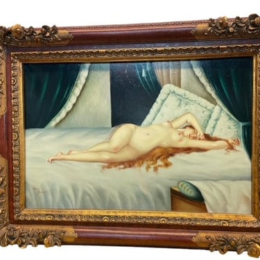 John Bowen Reclining Woman Original Oil Painting w Fabulous Frame EK221-27