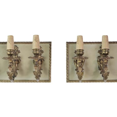 Pair of French Brass Triple Light Floral Wall Sconces