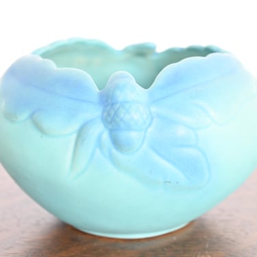 Van Briggle Arts & Crafts Turquoise Glazed Ceramic Bowl With Oak Leaf and Acorn Motif