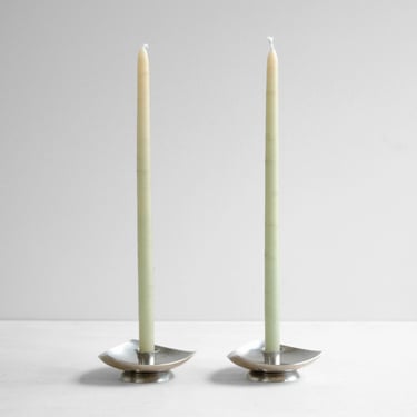 Vintage Danish Modern Stainless Steel Silver Metal Candle Holders 