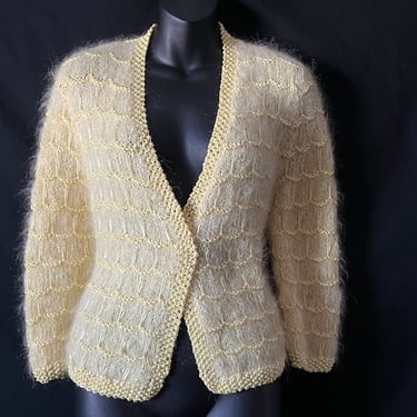 yellow mohair cardigan vintage knit wool sweater medium 