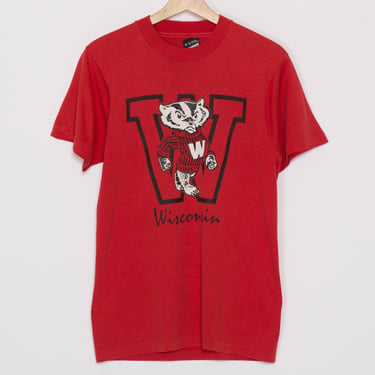 Sm-Med 90s University Of Wisconsin Bucky Badger T Shirt Unisex | Vintage Red Collegiate Mascot Graphic Tee 
