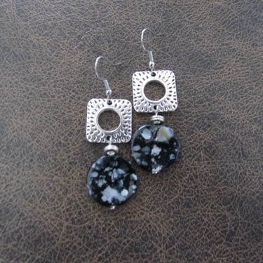 Mid century modern black mother of pearl and silver earrings 2 