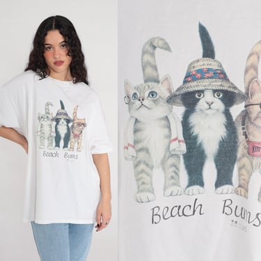 Beach Bums Cat Shirt 90s Maui T Shirt Kitten Cat Butts Front Back Graphic Tee Retro Tourist Surfer Top Vintage 1990s Anvil Extra Large xl 