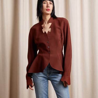 Thierry Mugler ブラウンジャケット Thierry Mugler 1980s Brown Pebbled Leather Motorcycle Jacket