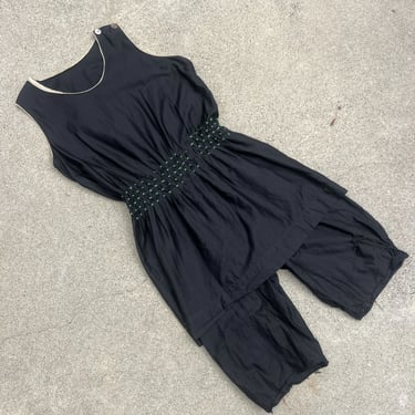 Antique Edwardian Black Cotton Swimsuit Bathing Suit Jumpsuit Playsuit   Vintage