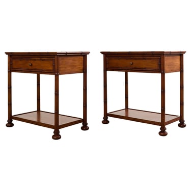 Pair of Faux Bamboo Hardwood Two-Tier Nightstands