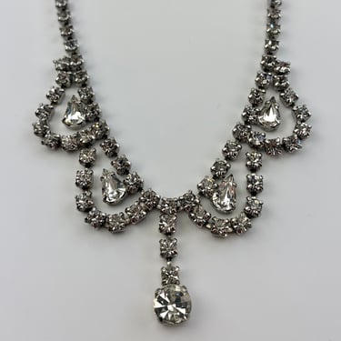 1950's Rhinestone Necklace - Classic Design - Clear Crystal Stones - All Prong Set - 14-1/2 Inch Choker Length 