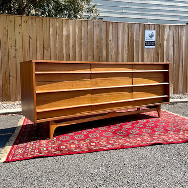 Young Mfg Co Midcentury Modern Nine Drawer Walnut Dresser