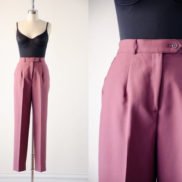 high waisted pants | 70s 80s vintage pastel purple pink cottagecore straight leg pleated trousers 