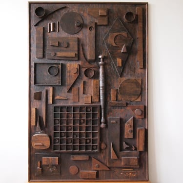 Louise NEVELSON Style WOOD Panel ASSEMBLAGE Wall Sculpture, 48x32x3" Large Found Objects Abstract Vintage Mid-Century Modern eames knoll era 