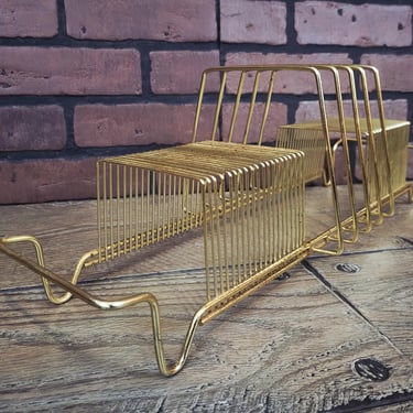 Mid Century MCM Brass Wire Record Holder 