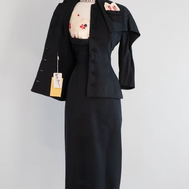 Glamorous 1950's Silk Dress & Jacket Set By Morton Bregman / Small