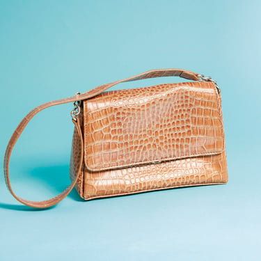 90s Caramel Brown Y2K Minimal Shoulder Purse Vintage Textured Embossed Baguette Bag 