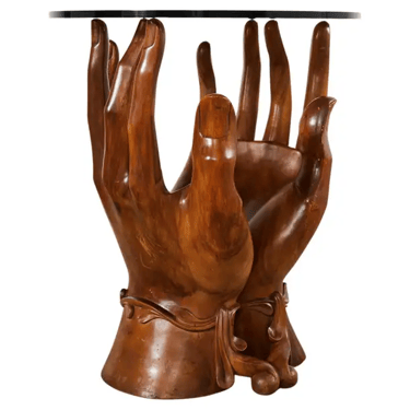 Pedro Friedeberg Style Two Hands Carved Walnut Drink Table