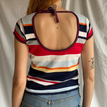 Y2k Open Back Knit Top / Tommy Hilfiger shirt / Stripe Baby Tee 