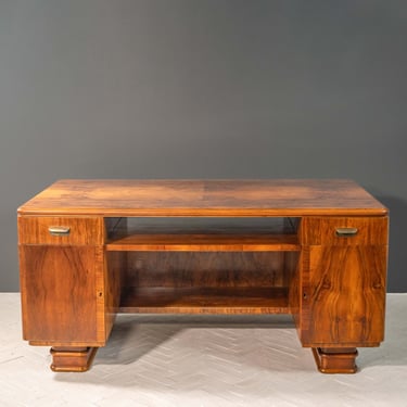 Italian Art Deco Burled Walnut Desk