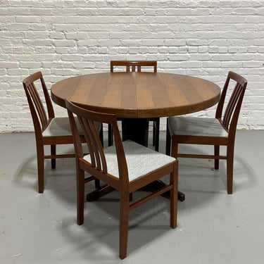 Mid Century MODERN Oak + Rosewood ROUND to OVAL Dining Table, c. 1960's 