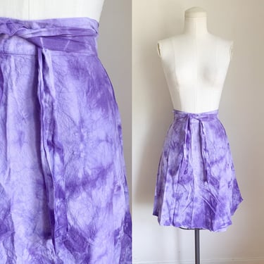 Vintage 1980s Purple Tie Dye Wrap Skirt / one size fits most 