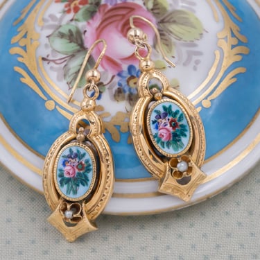 Floral Enamel Earrings c1890