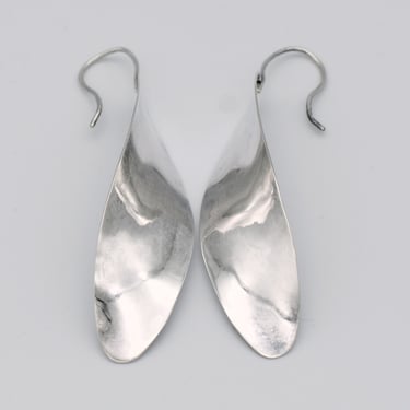 Long 80's 925 silver abstract leaf hippie earrings, sterling twisted leaves handcrafted dangles 