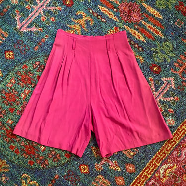 80s Hot Pink Shorts Vintage High Waisted Barbie Shorts by Rumours 