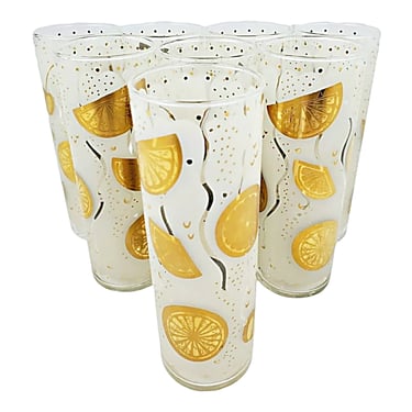 Federal Glass gold fruit zombie glasses, Frosted collins, Ice tea, Lemonade glasses, Vintage glassware, highball coolers, Tiki bar tumblers 