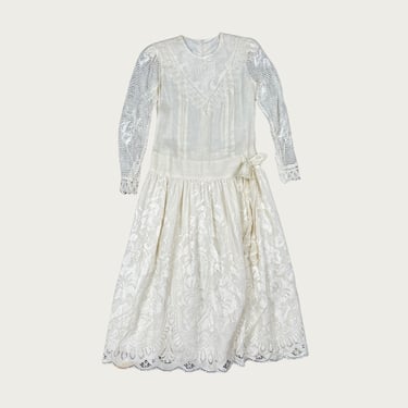 (S/M) White Drop Waist Crochet Midi Dress