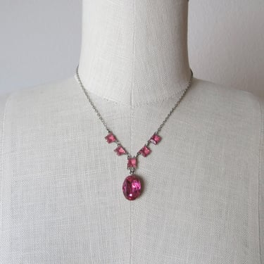 Vintage 1930s art deco Czech glass necklace, cut crystal, pink, art nouveau 