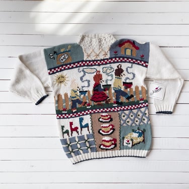 cute cottagecore sweater 80s 90s vintage Alberoy Goldilocks & the Three Bears fairytale novelty mockneck sweater 