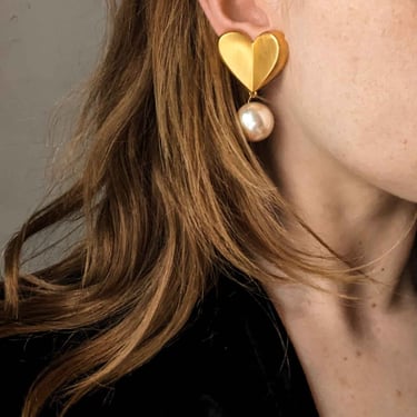 Givenchy Gold Heart Pearl Drop Earrings